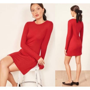 Reformation | Jeanne Ribbed Long Sleeve Red Dress | Sz XS